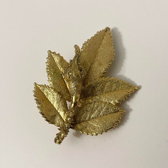 Vintage Leaf Flower Floral Rose Brooch Pin - Picture 16 of 16